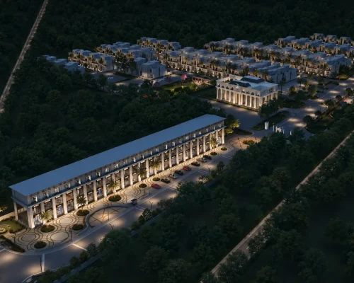 Eldeco Viviana Ludhiana aerial night view of villas, clubhouse, and retail plaza