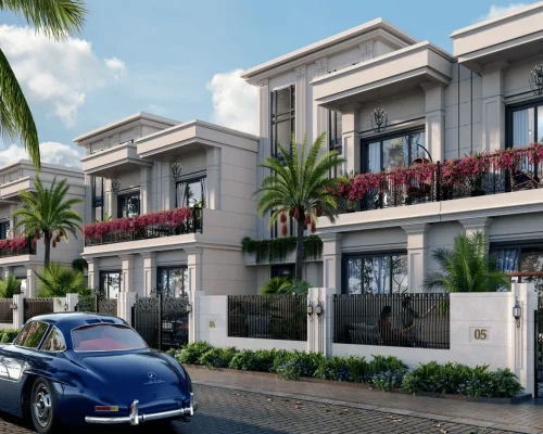 Duplex villa row with private gates and balconies at Eldeco Viviana